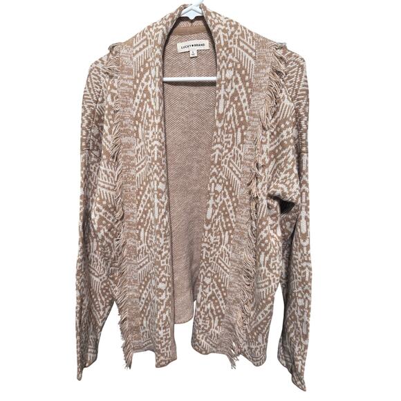 Lucky Brand Women’s Shawl Collar Open Front Jacquard Knit Cardigan size L NWT - Picture 1 of 6
